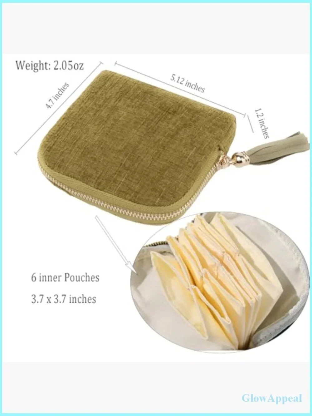 Mini Velvet Travel Jewelry Pouch with 6 Pockets & Tassel Zipper